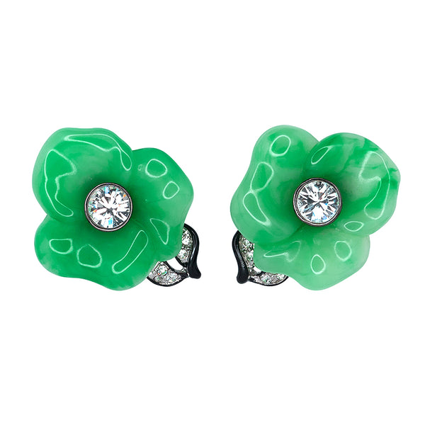 kenneth jay lane Jade Flower Clip-On Earrings