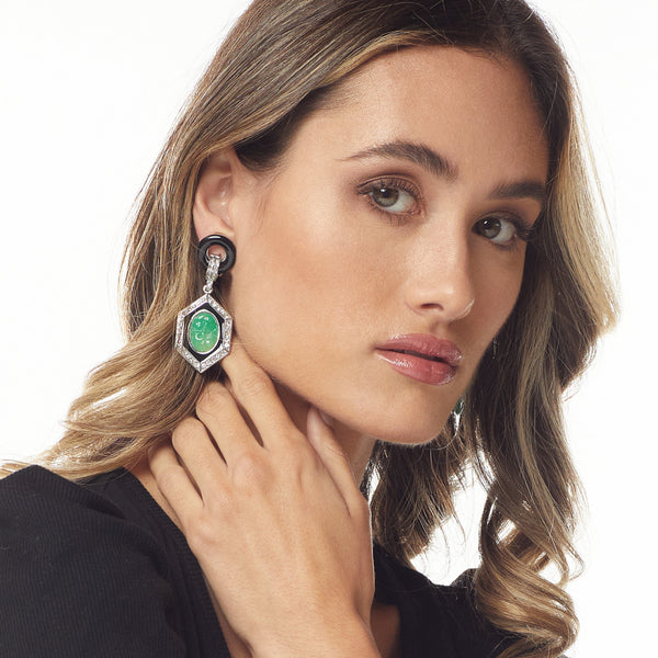 Kenneth Jay Lane Jade Hexagon Deco Clip Earring