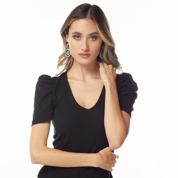 Kenneth Jay Lane Jade Hexagon Deco Clip Earring