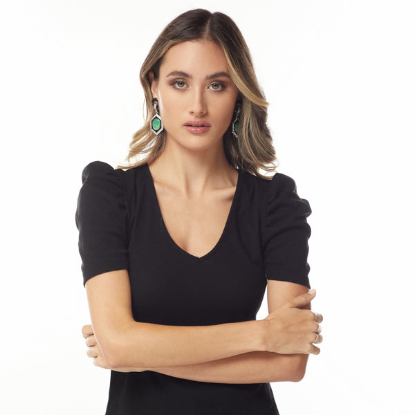 Kenneth Jay Lane Jade Hexagon Deco Clip Earring