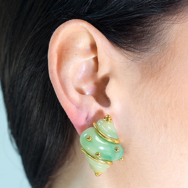 Kenneth Jay Lane Jade Seashell Clip Earrings