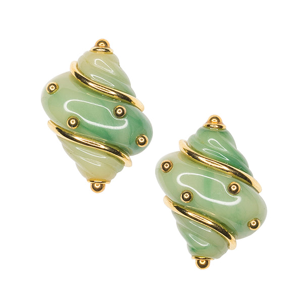 kenneth jay lane Jade Seashell Clip Earrings