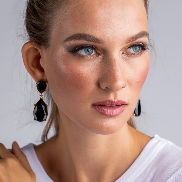 Kenneth Jay Lane Jet And Gold Teardrop Earrings