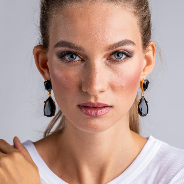 Kenneth Jay Lane Jet And Gold Teardrop Earrings