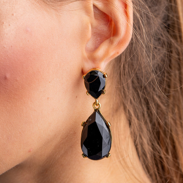 kenneth jay lane Jet and Gold Teardrop Earrings