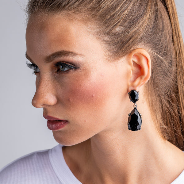 Kenneth Jay Lane Jet And Silver Teardrop Earrings