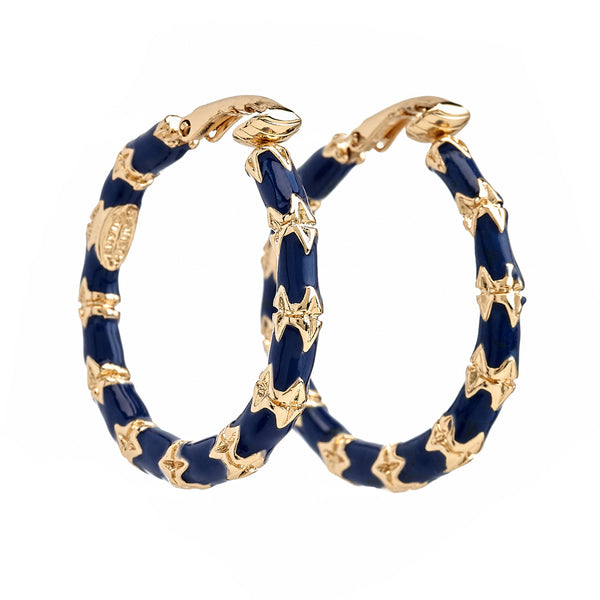 Kenneth Jay Lane Lapis Bamboo Hoop Earrings