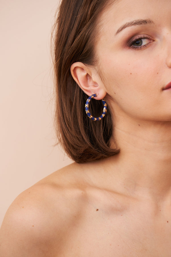 Kenneth Jay Lane Lapis Bamboo Hoop Earrings