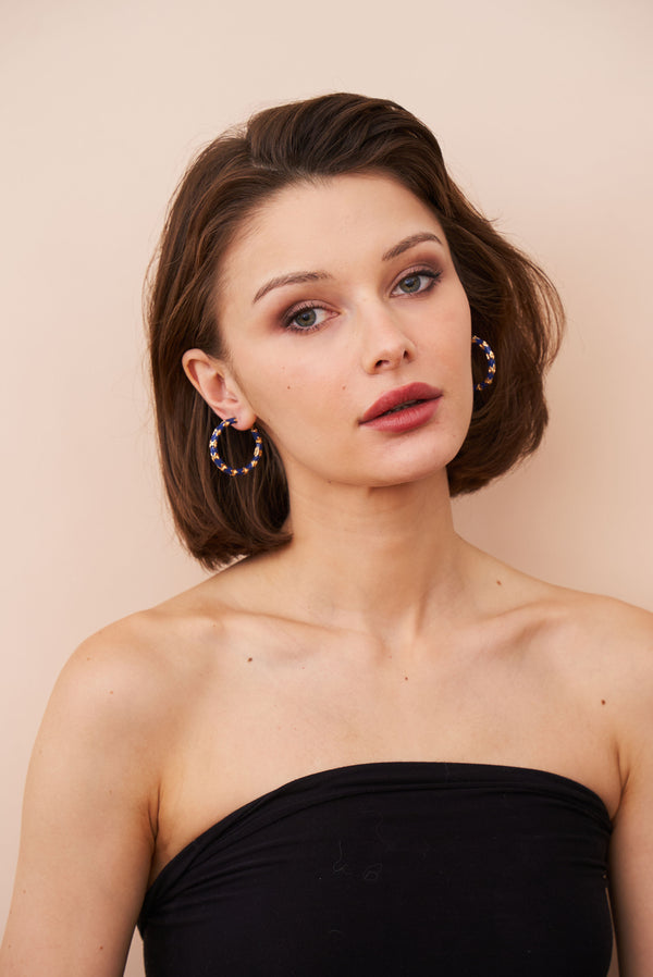 Kenneth Jay Lane Lapis Bamboo Hoop Earrings