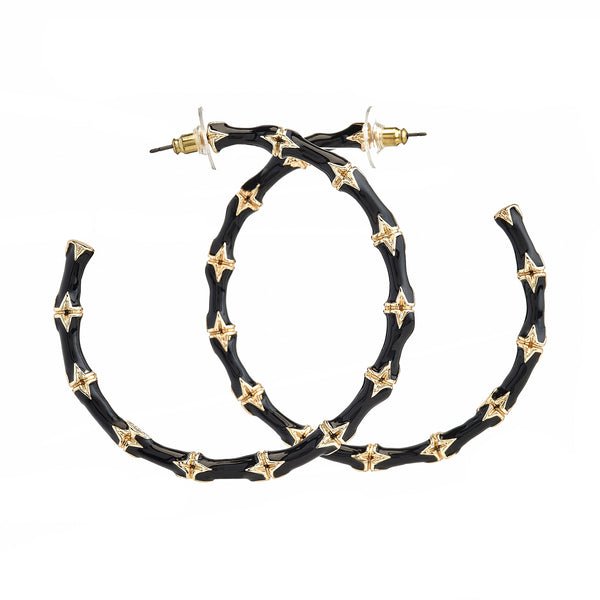 Kenneth Jay Lane Large Black Bamboo Hoop Earrings