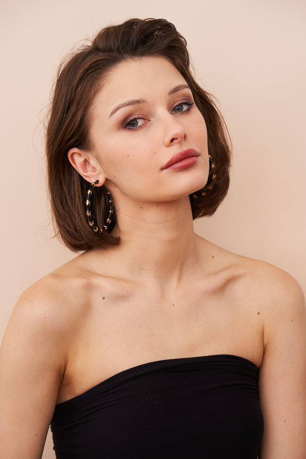 Kenneth Jay Lane Large Black Bamboo Hoop Earrings