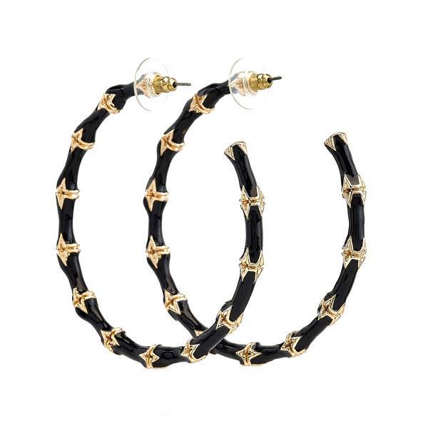 kenneth jay lane Large Black Bamboo Hoop Earrings