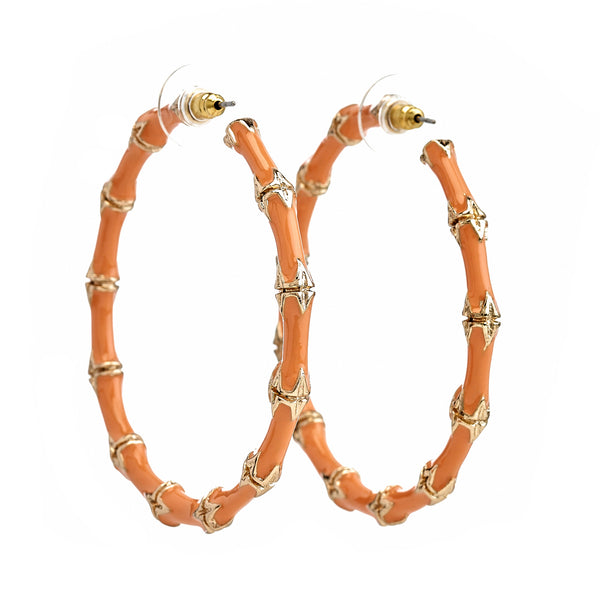 Kenneth Jay Lane Large Coral Bamboo Hoop Earrings
