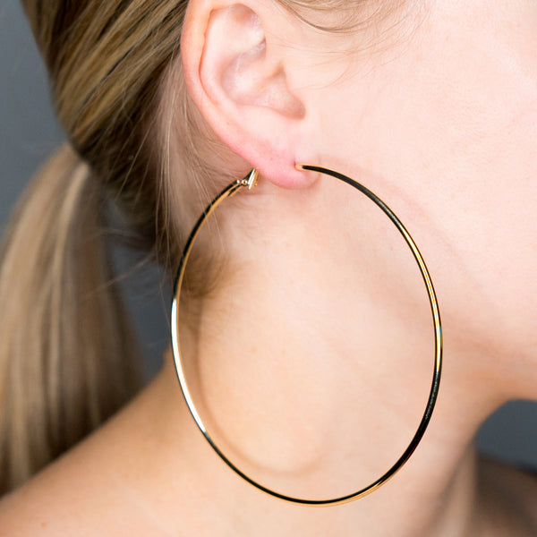 Kenneth Jay Lane Large Gold Hoop Pierced Earrings