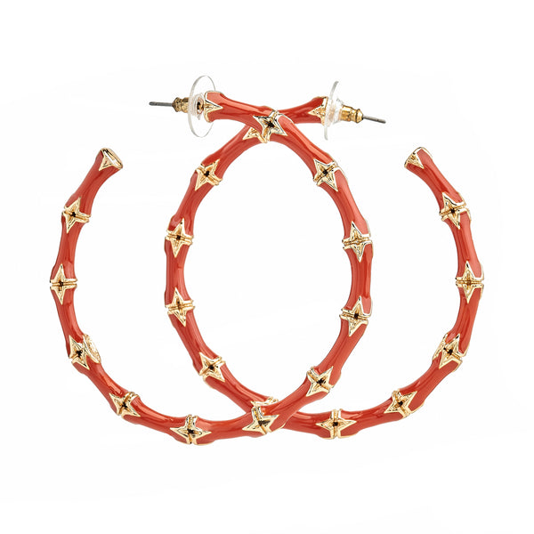 Kenneth Jay Lane Large Red Bamboo Hoop Earrings