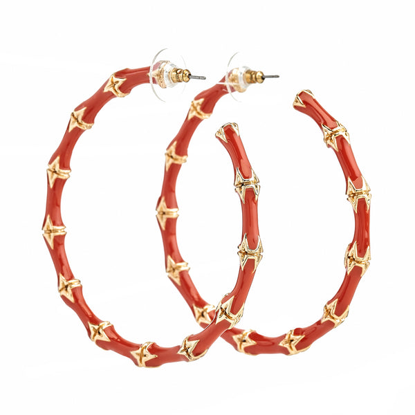 kenneth jay lane Large Red Bamboo Hoop Earrings
