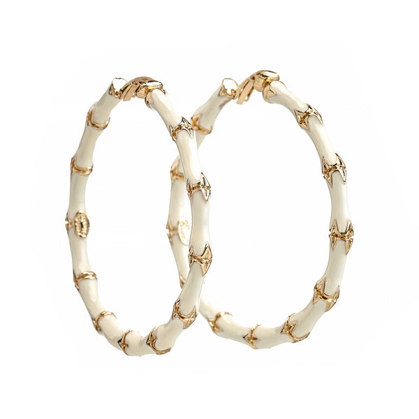 Kenneth Jay Lane Large White Bamboo Hoop Earrings