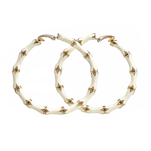 kenneth jay lane Large White Bamboo Hoop Earrings