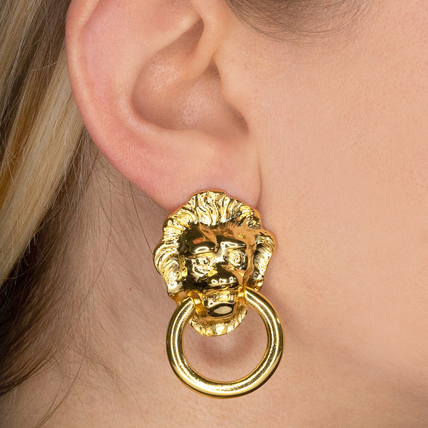 Kenneth Jay Lane Lion Head Doorknocker Earrings