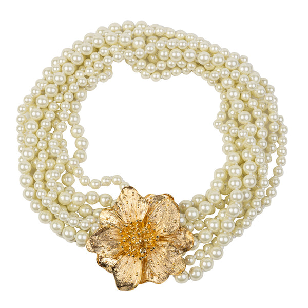 Kenneth Jay Lane Magnolia Flower Pearl Necklace
