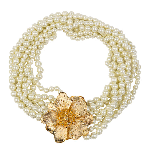 kenneth jay lane Magnolia Flower Pearl Necklace