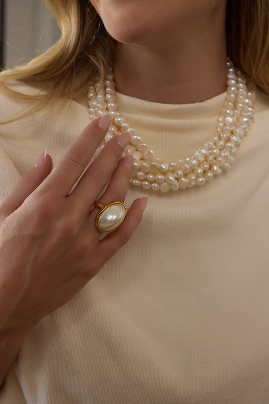 Kenneth Jay Lane Oval Pearl Adjustable Ring