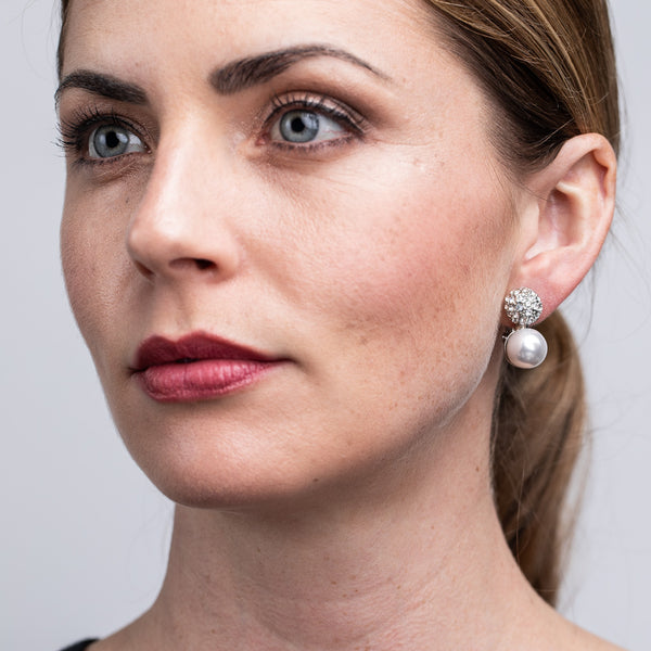 Kenneth Jay Lane Pave' And Pearl Pierced Earrings