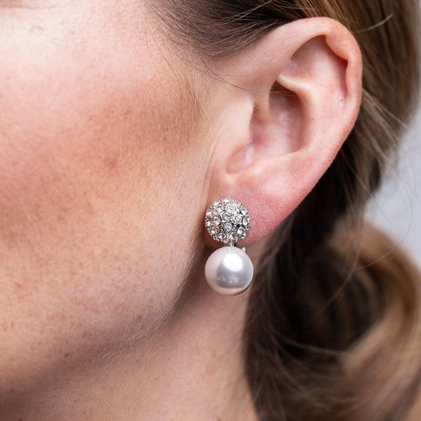 kenneth jay lane Pave' And Pearl Pierced Earrings