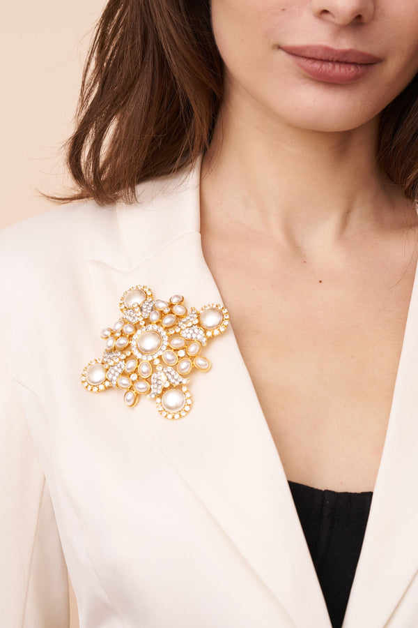 Kenneth Jay Lane Pearl And Crystal Cluster Pin