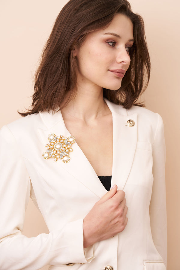 Kenneth Jay Lane Pearl And Crystal Cluster Pin