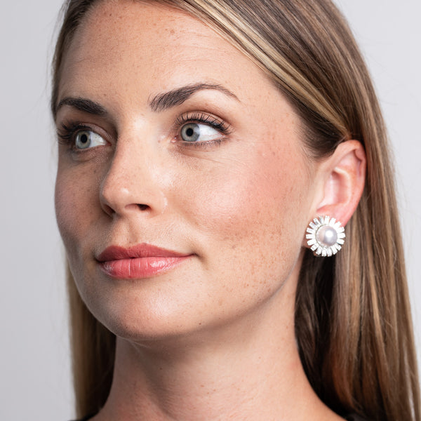 Kenneth Jay Lane Pearl Ball Sunburst Clip Earrings