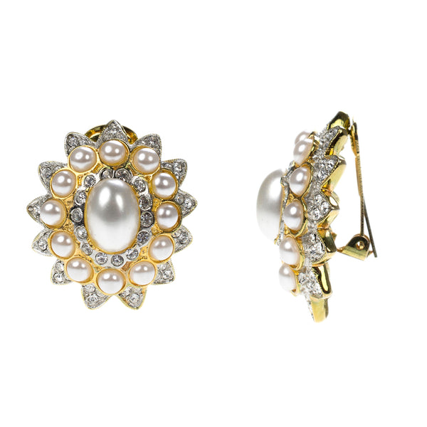 Kenneth Jay Lane Pearl Cabochon Clip Earrings