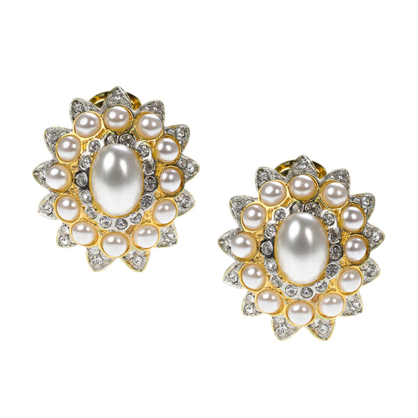 kenneth jay lane Pearl Cabochon Clip Earrings
