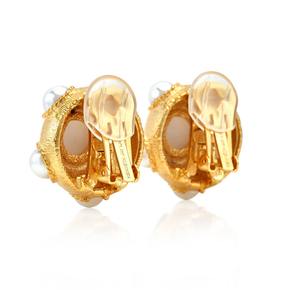 Kenneth Jay Lane Pearl Cabochon Clip-On Earrings