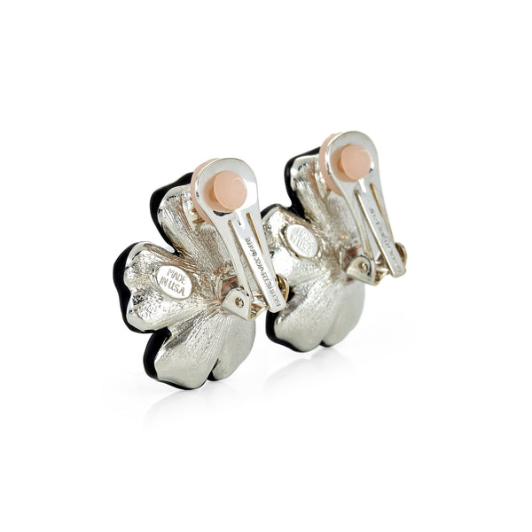 Kenneth Jay Lane Pearl Center Flower Clip Earrings