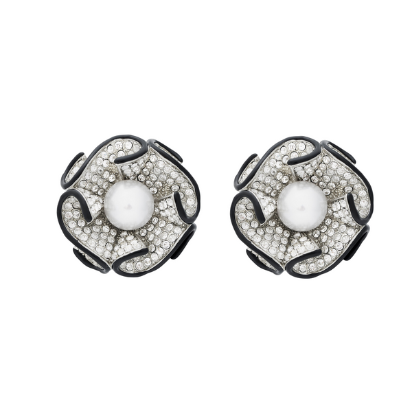 kenneth jay lane Pearl Center Flower Clip Earrings