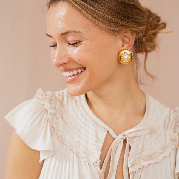 Kenneth Jay Lane Pearl Center Pierced Earrings