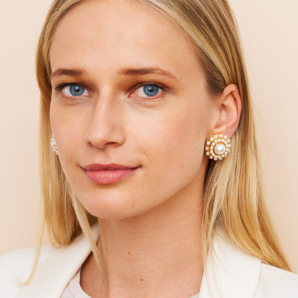 Kenneth Jay Lane Pearl Cluster Clip Earrings