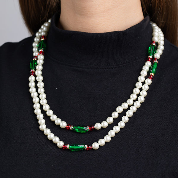 kenneth jay lane Pearl Emerald and Ruby Necklace