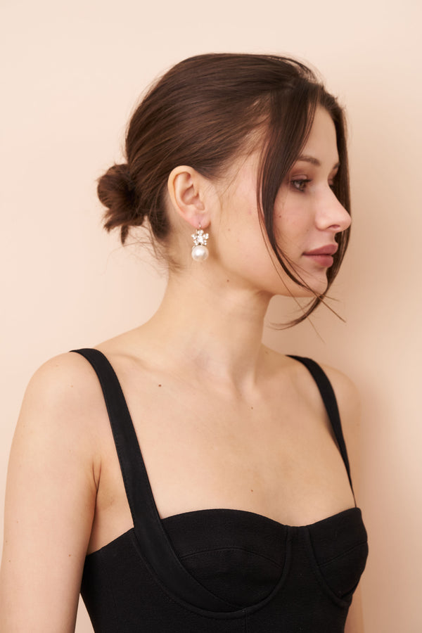 Kenneth Jay Lane Pearl Flower Eurowire Earrings