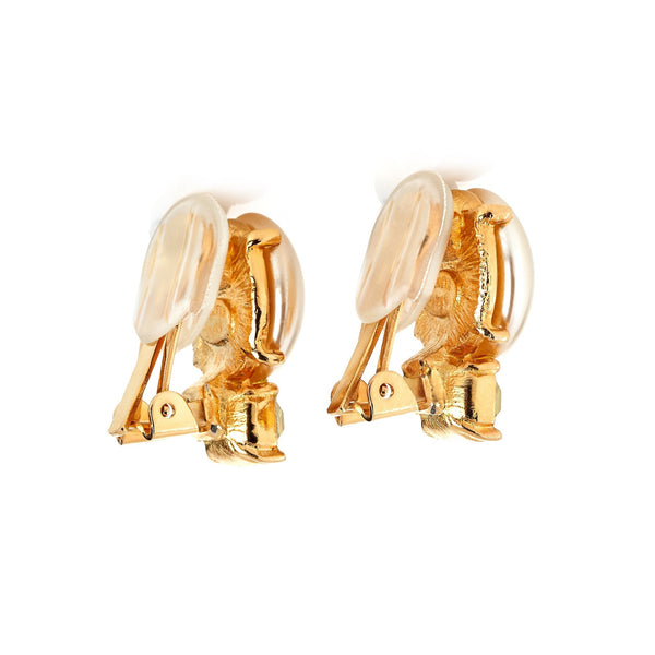 Kenneth Jay Lane Pearl & Jonquil Gold Clip Earrings