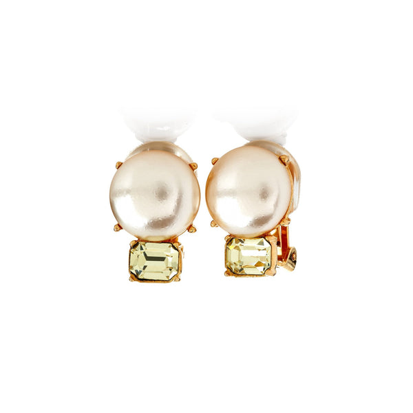 kenneth jay lane Pearl & Jonquil Gold Clip Earrings