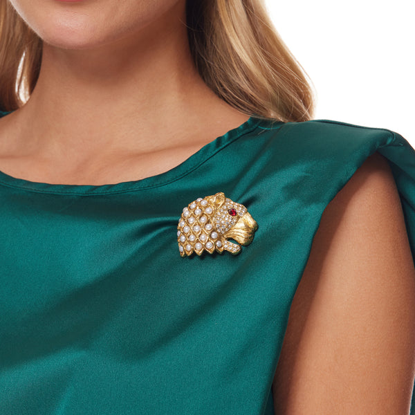 kenneth jay lane Pearl Mane Lion Head Pin