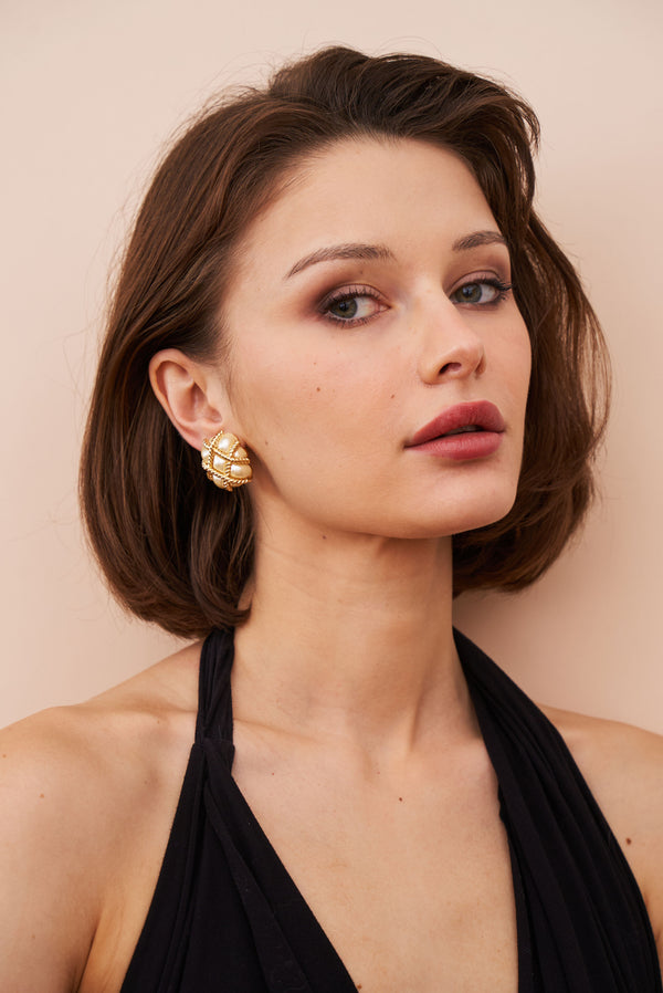 Kenneth Jay Lane Pearl Quilted Clip Earrings