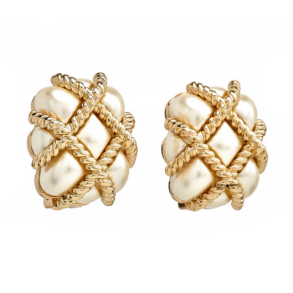 kenneth jay lane Pearl Quilted Clip Earrings
