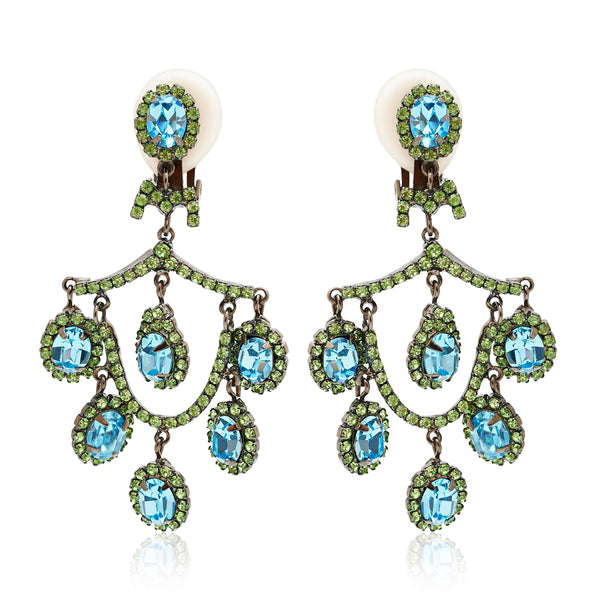 kenneth jay lane Peridot & Aqua Chandelier Earrings