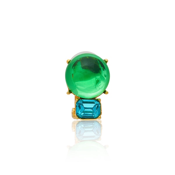 Kenneth Jay Lane Peridot & Aqua Gold Clip Earrings