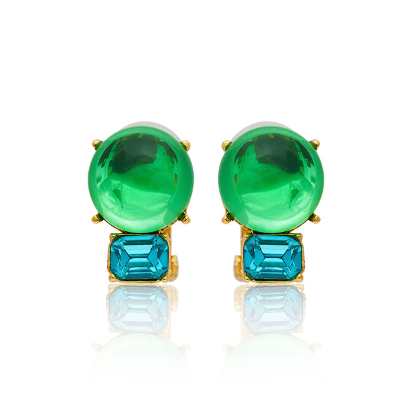 kenneth jay lane Peridot & Aqua Gold Clip Earrings