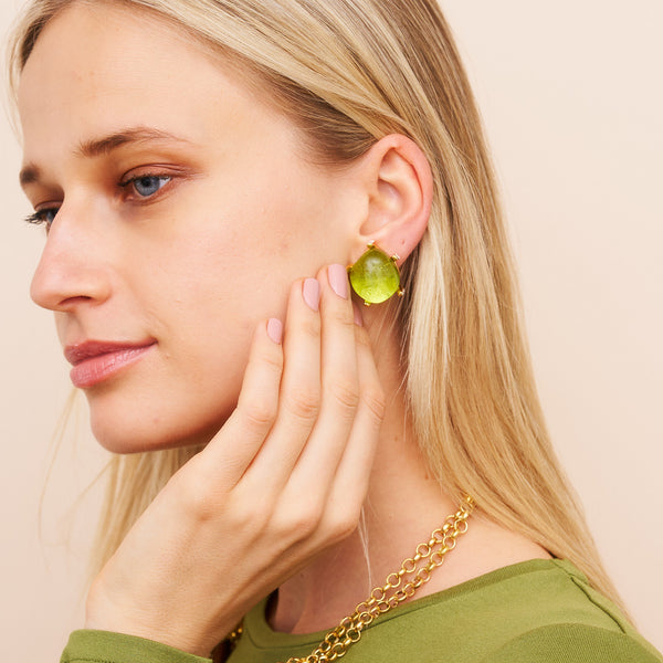 Kenneth Jay Lane Peridot Nugget Gold Clip Earrings