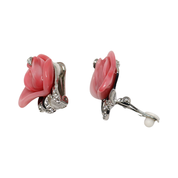 Kenneth Jay Lane Pink & Black Leaves Clip Earring